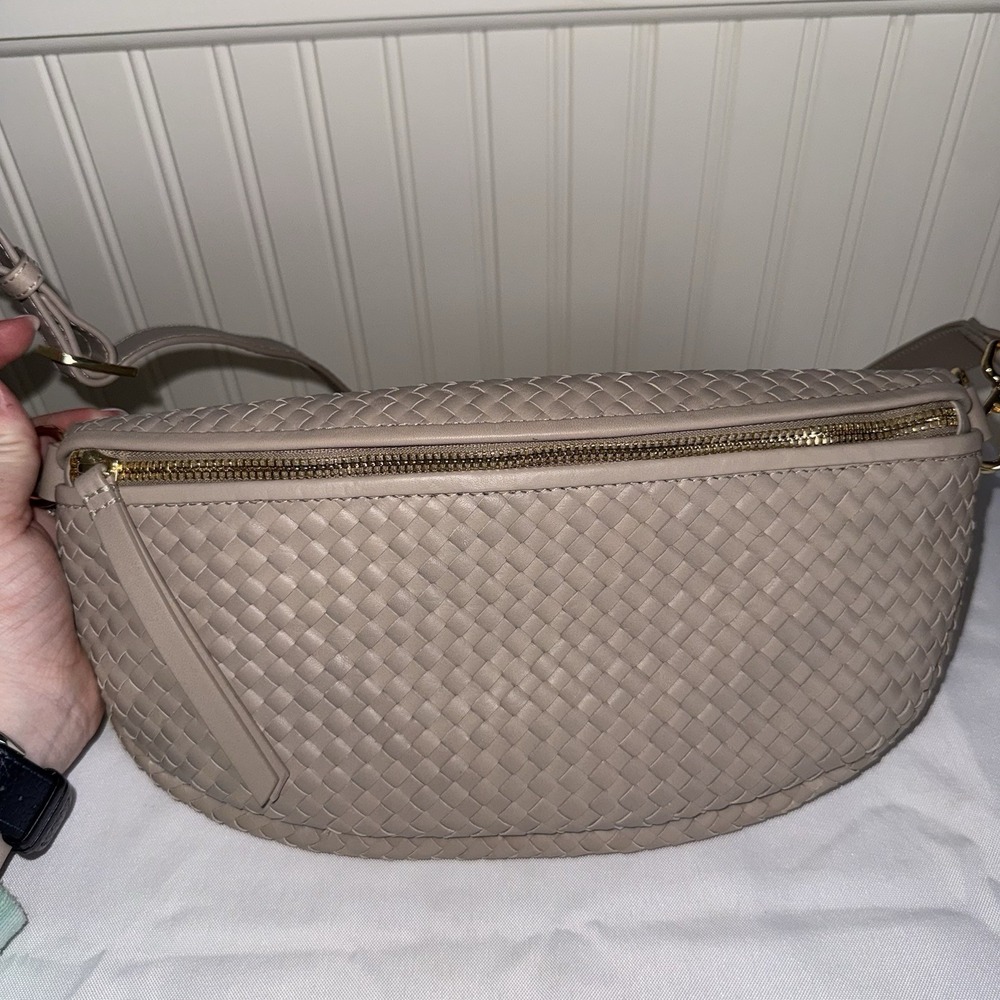 Quince Woven Leather Satchel in Taupe - Picture 5 of 14